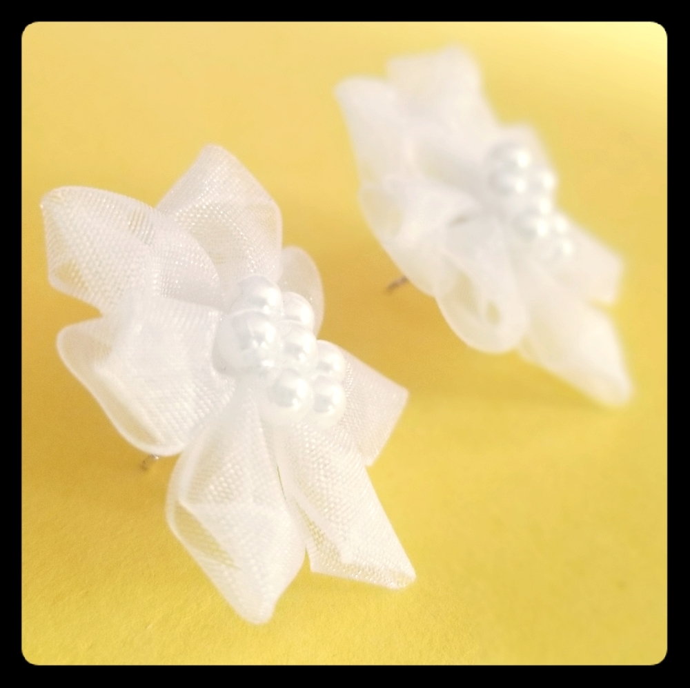 Chiffon Bow Button Earrings